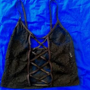 Very sexy black lace cross chest strap lingerie top